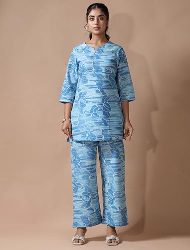 Image of Pinkmint Women's Pure Cotton Co Ord Set l Kurta Sets for Women |Kurta Sets| Printed Kurta with Pant l Stylish Pocket & 3 /4 Sleeve Women Co-ord Set (Avaiable in Plus size)