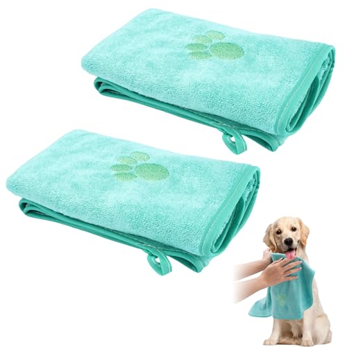 2 Piezas Toallas para Perros 75x35cm, Toallas de Microfibra para Mascotas, Toalla Perro Secado Rapido Microfibra Extra Absorbente y Suave, para Pequeños, Medianos Gatos, Perros, Otras Mascotas, Verde