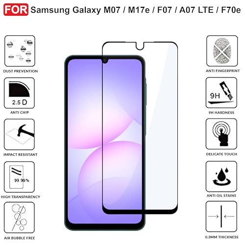 Image of CEDO Tempered Glass for Samsung Galaxy M07 / M17e / F07 / A07 LTE / F70e | Screen Protector Full HD Quality Tempered Glass Anti-Scratch Edge to Edge Coverage with Easy Installation Kit (Black)