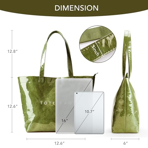 Image of KALIDI PVC Zipper Tote Bag, Jelly Kraft Paper Beach Bag Large Hobo Carry All Travel Shopping Handbag Plastic Shoulder Bag