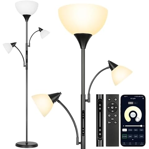 OUTON Dimmable Floor Lamp, 3 Light Floor Lamp with Remote & App & Touch Control, 4 Color Temperatures, 1H Timer, Standing Floor Lamps for Living Room, Bedroom, Office Cover