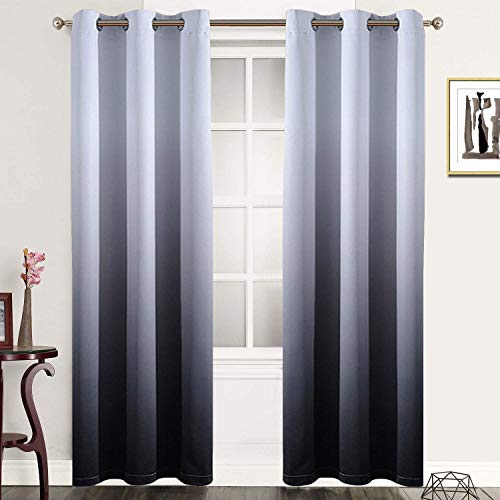 Image of SimpleHome Ombre Gradient Black White to Gray Curtains for Bedroom, 42Wx84L | Room Darkening Curtains,Light Blocking Thermal Insulated Grommet Window Curtains for Living Room,2 Panels,84 Inches Length