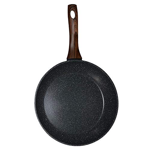 RAKUTE , Cacerola de inducción de sartén de Aluminio con Revestimiento de Mable Negro Wok
