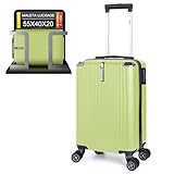 Artebeads Maleta de Cabina 52x33x20 cm, Maleta de Mano Rígida PP con Ruedas 360° Desmontables, Gancho Lateral Práctico y Cierre de Combinación, Ligera y Resistente, Verde Fluorescente