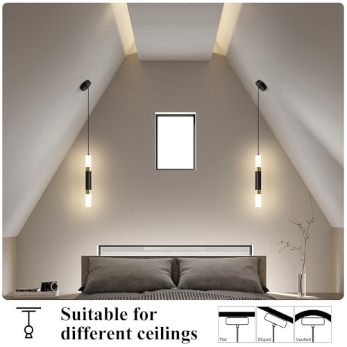Lámpara colgante lineal LED de tubo negro de 6W y tira de metal con tres colores de luz 7
