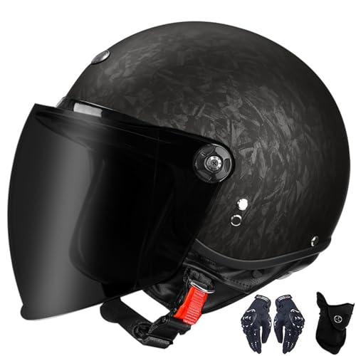 CNNGU Offener Helm Motorrad 3/4 Helm, PU Leder Helm...