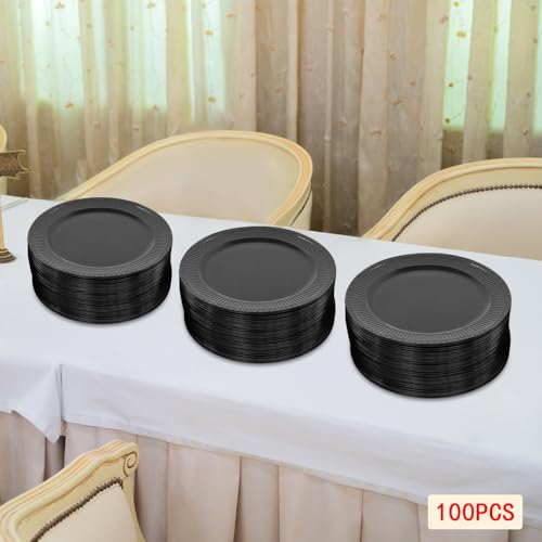 Set de 100 platos negros desechables redondos de 13 pulgadas miniatura 7