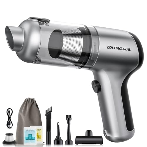ColorCoral 4-in-1 Computer Vacuum Cleaner Handheld Vacuum Cleaner Cordless Mini Hoover 16000Pa Brushless Powerful Car Vacuum with 2Pack Cleaning Gel Keyboard Vacuum for Car Interior,Home, Desk