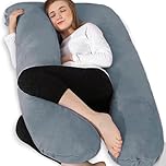 Chilling Home Pregnancy Pillows for Sleeping,U Shaped Maternity Pillow Pillow,55 inch Full Body Pillow Long Pillows for Sleeping, Maternity&Body Pillows for adults with Cover Velvet,Light Black