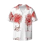 Camisas románticas de manga corta para hombre, diseño de árbol de corazón y bicicleta, para el Día de la Madre, Día de San Valentín, camisas de cuello cubano, adecuadas para viajes a la playa y