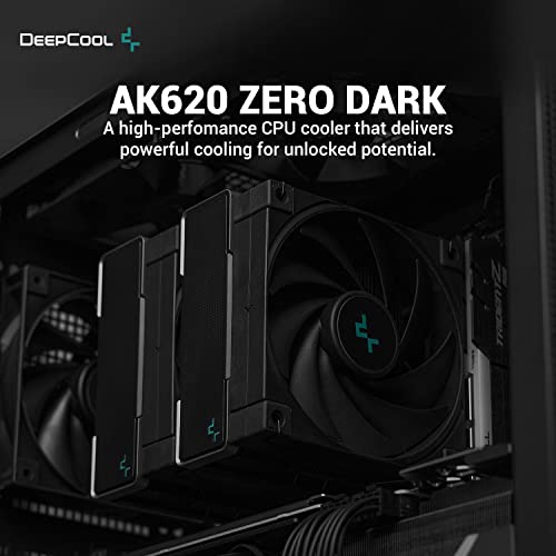 Deepcool Ak620 Zero Dark Cpu Air Cooler Mighty 260W Tdp All-Black 6 Copper Heat Pipes Dual-Tower Cpu Cooler With Fans Each 120Mm Pwm 1850Rpm 68.99Cfm For Intel Lga 1700/1200/1151/1150/1155 Amd Am5/Am4 #TOP2
