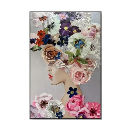 Peinture à l'huile sur toile femme LEMST 50x70cm motif floral sans cadre