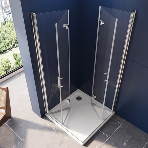 LUXESPIRE Duschkabine 75x90cm Eckeinstieg mit 180° faltbarer Tür Duschtür Falttür Duschabtrennung Duschwand 6mm ESG Sicherheitsglas Höhe 195cm