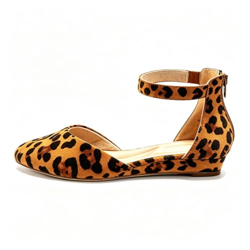 Image of Cusolemore Women Flat Shoes with Ankle Strap, Low Wedge Heel Flats for Women, Comfortable Pointed Toe Dress Shoes for Work Business Wedding