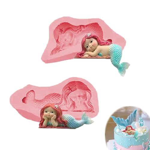 2 Pack de moldes de silicona y cola de sirena, Moldes De Sirena,Moldes De Pastel De Silicona...