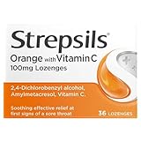 Strepsils Orange with Vitamin C Sore Throat, 100mg Throat Lozenges, 36 Total, Sore Throat Relief, Soothes Sore Throat, Sore Throat Lozenges, Fast Acting, 2 Hours Relief, Sore Throat, Medication