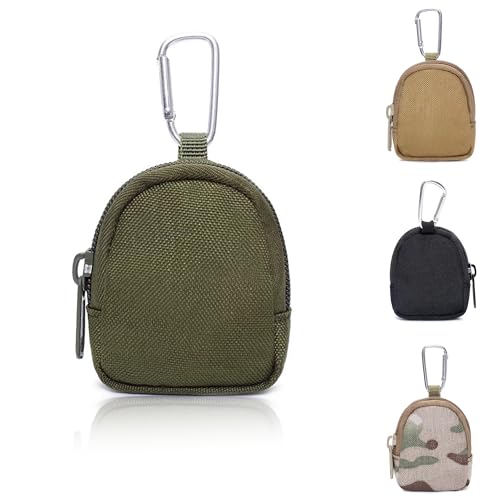 Mini Backpack Keychain Muti-functional Pouch Wristlet Wallet for Men Small Zipper Purse Outdoor Tactical Coin Bag Earbuds Keyrings Card Holder Cable Organizer for Outdoor Activities (Green)