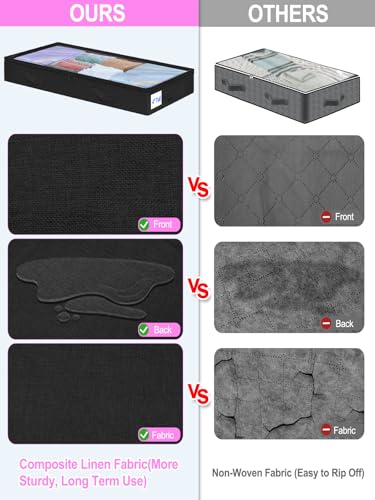 Image of punemi 4 inch Tall Soft Low Profile Under Bed Storage Containers, 2 Pack, Black