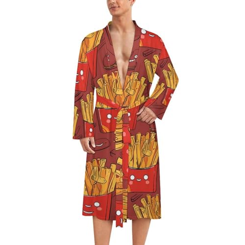 Food French Fries Potato Chips Men's Soft Robes Lightweight Long Bathrobe Loungewear for Bath Shower