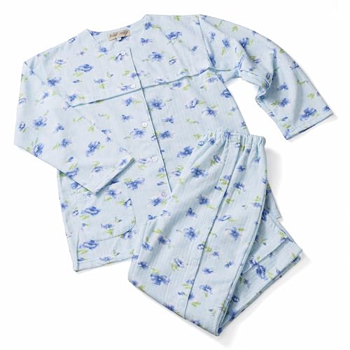 [trust map] 介護 パジャマ 全開タイプ レディース 女性用 冬用キルト [要介護 寝たきり 入院 点滴 お着替え介助](ブルー, 2L)