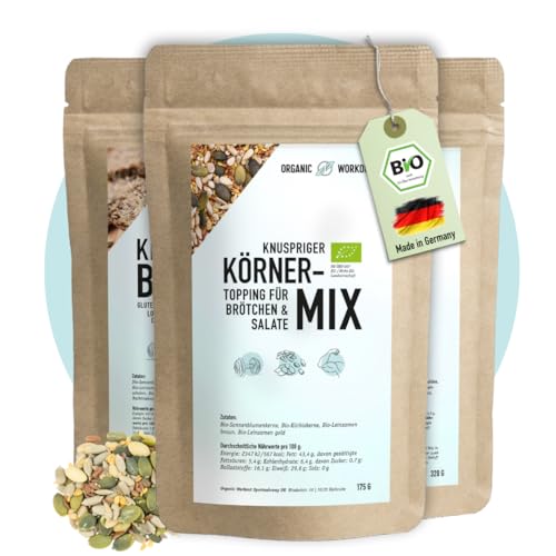 Bio Körner-Mix Ballaststoffreich Proteinreich & Vegan | Mit Sonnenblumenkernen Kürbiskernen & Leinsamen | Knuspriges Topping für Brot Bowls Müsli & Salat (3 er Körner-Mix)