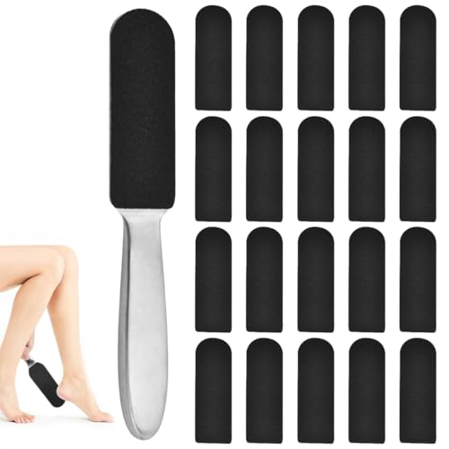 MIRKUZI 1 lima per piedi con 20 ricariche per lima per pedicure, lima per piedi in acciaio inossidabile con carta vetrata di ricambio, rimuovi calli in acciaio inossidabile per pelle secca