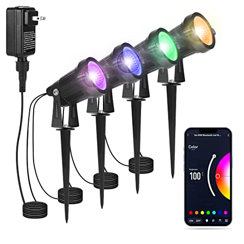 Juyace Smart Bluetooth Landscape Spotlights,4 Pack Rgb Landscape Light, Spot Lights Outdoor,Uplights For Garden Trees Yard Landscape #TOP29