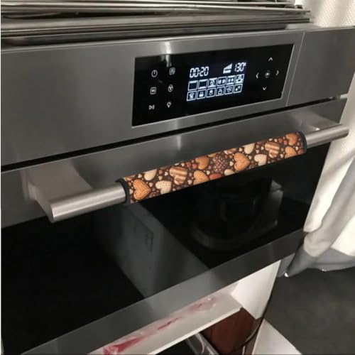 Image of 6 Pcs Refrigerator Microwave Door Handle Covers Electrical Appliances Handle Protector for Fall Autumn Winter Home Decorations, Heart-Shaped Cookie Print Brown