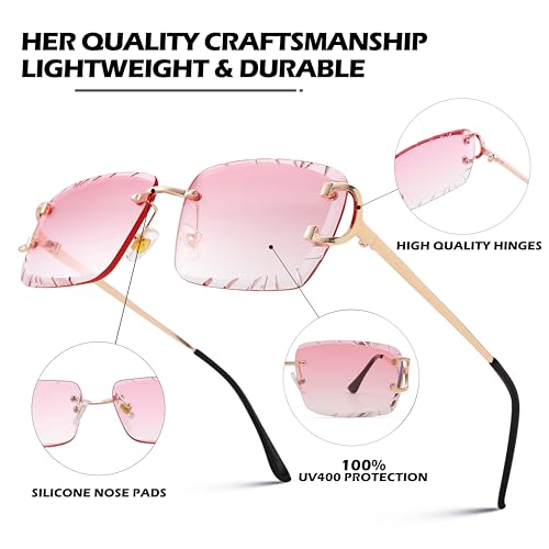Image of Hycredi Rimless Rectangle Sunglasses for Men /Women- Frameless Square Trendy Shade - Diamond Cutting Eyewear