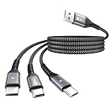 SUNGUY Multi Cable de Carga 1,2m, 3 en 1 Cable USB a USB C QC 3.0 Cable USB C Carga Rapida con 3 USB C puertos Nylon para i-Phone 16/15 Series, Galaxy S25 S24, LG, Huawei, Google, Sony, Xiaomi, Honor