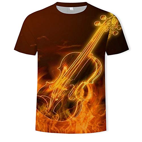 FANGDADAN 3D Printed Tshirt,T-Shirt Unisexe Nouveauté À Col Rond Personnalité Abstraite Guitare Graphique Été Décontracté Mode Chemise Créative pour Hommes Et Femmes Grande Taille T-Shirt, Flamme Cover