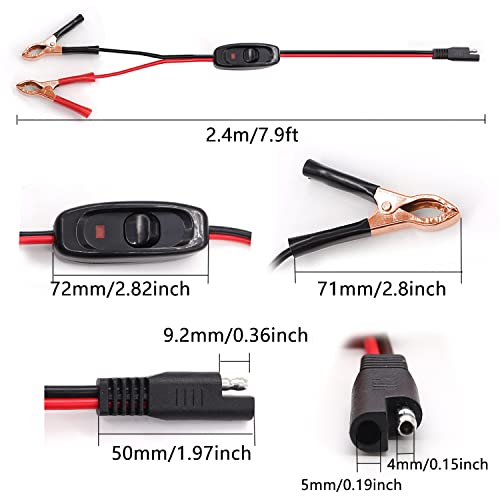 image for mxuteuk 8FT SAE 16AWG Wire Harness with On/Off Switch Gold Alligator C