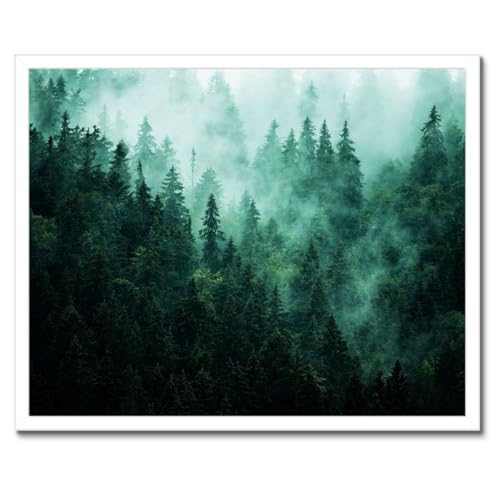 Poster forêt brouillard cadre noir 50x40 déco murale voyage