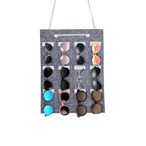 MplehDa Hängende Sonnenbrille Organizer Aufbewahrung Sonnenbrillenhalter 12 Fächer Staubdichter Filz Sonnenbrille Lagerung Sonnenbrille Organizer Tasche zum Aufhängen der Brille Cover