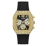 Guess Reloj de Pulsera para Hombre GW1069G2 Phoenix Quantum, 44 mm, Acero Inoxidable, Oro Negro, cronógrafo, Cuarzo, Cristal Mineral, circonita, 5 ATM, Correa de Silicona