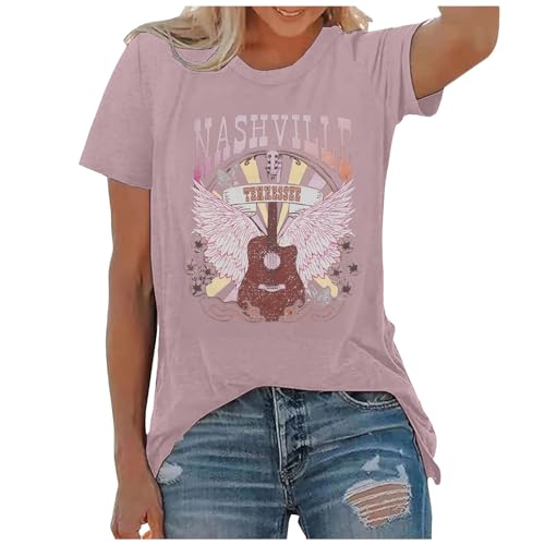 Tee Shirt Manche Courte Femme Ete Elegant a la Mode Imprimé T Shirt été Femme Grande Taille Large Légère Fluide Casual Sport Vacances Blouse Tops (L)