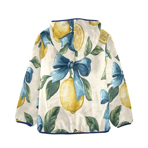 Lemon Blue Ribbon Pattern Toddler Fleece Jacket Girl Boys Hooded Fleece Jacket Coat Warm Outwear Zip-up 3-10T2