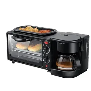 TechKing 3 in 1 Breakfast Maker With Coffee Maker, Mini Oven, NonStick Grill Toaster Oven Portable Multif