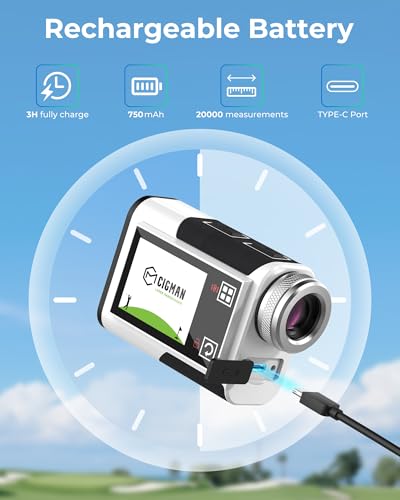 CIGMAN Golf Range Finder 1312Yards, ±1M Precision, Side Tuchable Display with Slope Compensation 25MM Eyepiece Rechargeable TYPE-C Laser Rangefinder for Golf Course - Image 6