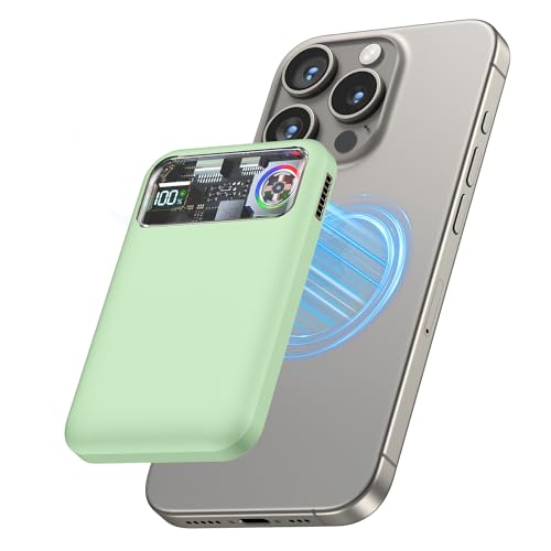 Magnetic Power Bank,11000mAh Battery Pack with Active Cooling for MagSafe,Transparent Portable Charger with 20W USB-C Input/Output for iPhone14/13/12 Pro/Pro Max/Mini