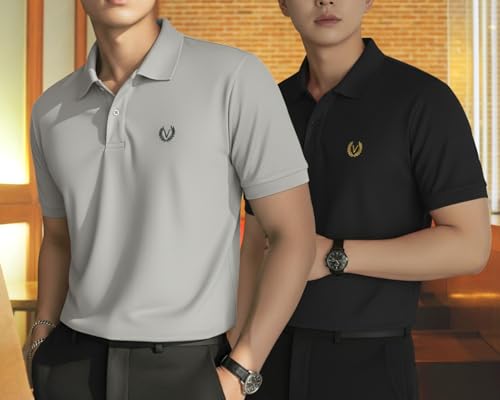 Image of MACK JONNEY Men's Solid Polo T-Shirt | Premium Cotton Blend | Regular Fit | Short Sleeve | Collared Casual Wear|Pack of 2 -MJ-157