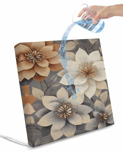 2 Pack Burnt Orange Grey Flower Waterproof Cushion Covers with Ties, Outdoor Patio Chaise Lounge Chair Seat Cushion Slip Covers Replacement(Only Cover) Vintage Spring Floral Botanical 22