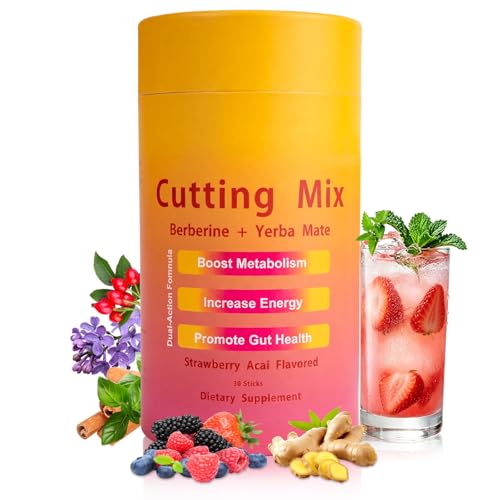 Cutting Mix Fat Shaping Meal Replacement Powder, Daily Energy & Metabolism Support, with 5-HTP (5-Hydroxytryptophan), Yerba Mate & Berberine, Strawberry Acai Flavor, 30 Sticks, 30-Day Supply