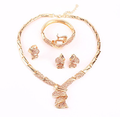 Wang Fashion Women 18K Gold Plated Champagne Rhinestone Africa Dubai Wedding Party Necklace Jewelry Set #TOP2