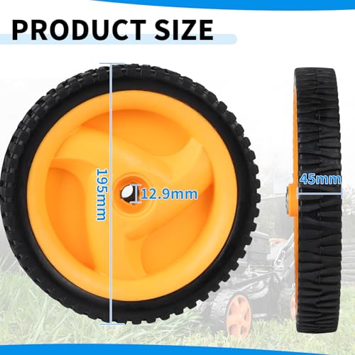 SWAWIS 2 Stück Rasenmäher Antriebsrad 195 mm x 45mm Rasenmäher Reifen mit Lager Universal Vorderrad Räder 53 Zähne Kompatibel mit McCulloch, Rally Craftsman Partner Electrolux und andere Rasenmäher – Bild 3