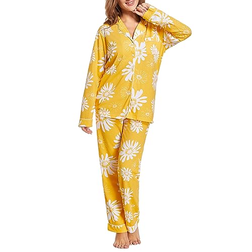 Image of Tugege Pajamas Set Long Sleeve Sleepwear Womens Button Down Nightwear Pj Sets