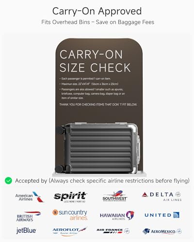 Image of Carry On Luggage with Spinner Wheels, 8010S Aluminum Frame Zipperless Polycarbonate Hard Shell Suitcase (ZX-Core, Charcoal Metallic, 20 Inch)