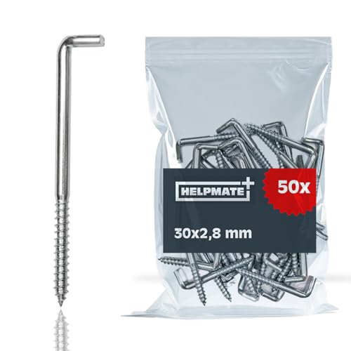 HELPMATE – gancho de tornillo recto 30x2,8x13x12 mm – acero galvanizado electrolítico – 50 piezas – gancho para montaje en pared