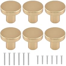 Gold Round Metal Dresser Drawer Knobs, Brushed Solid Brass Hardware Pulls Drawer Handle for Kitchen Cabinet, Dresser Drawer, Desk Drawers, Closet, Wardrobe Door Handles with Screws6 Pack