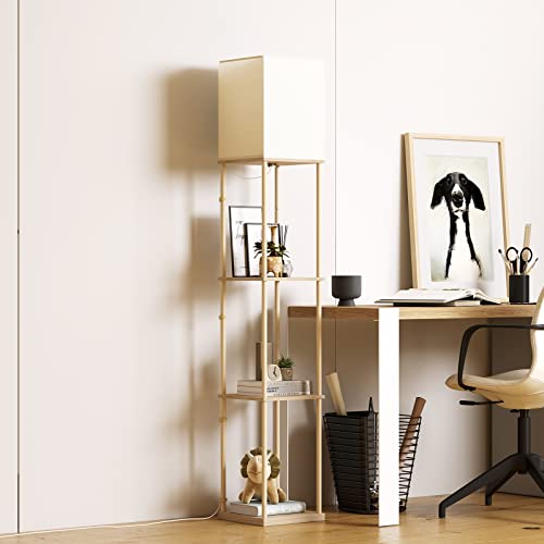 Sunmory Floor Lamp With Shelves,Dimmable With Remote Control,Stepless Dimming And Stepless Color Temperature For Living Room With 3 Shelves, Tall Lamp For Bedroom,Beige #TOP4